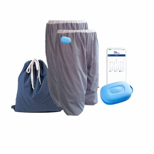 Pjama treatment pants starter kit including two Pjama shorts, sensor, bedwetting alarm, Pjama App, protects bed and bedwetting treatment solution