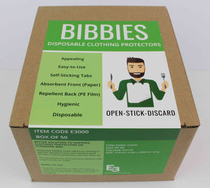 BIBBIES perfect for delivery or takeout, food truck meals, food festivals and large events, or care facilities where napkins, clothing protectors and bibs are needed.