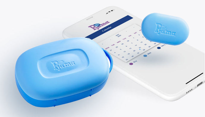 Pjama bedwetting alarm unit  sensor bedwetting treatment system Pjama App smart phone bedwetting solution